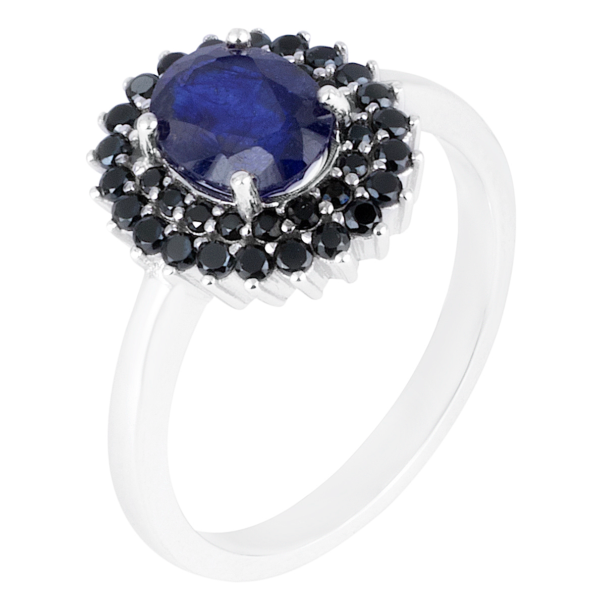 HEATED NATURAL 8X6MM BLUE SAPPHIRE BLACK SPINEL IN SILVER 925 RING SIZE 8