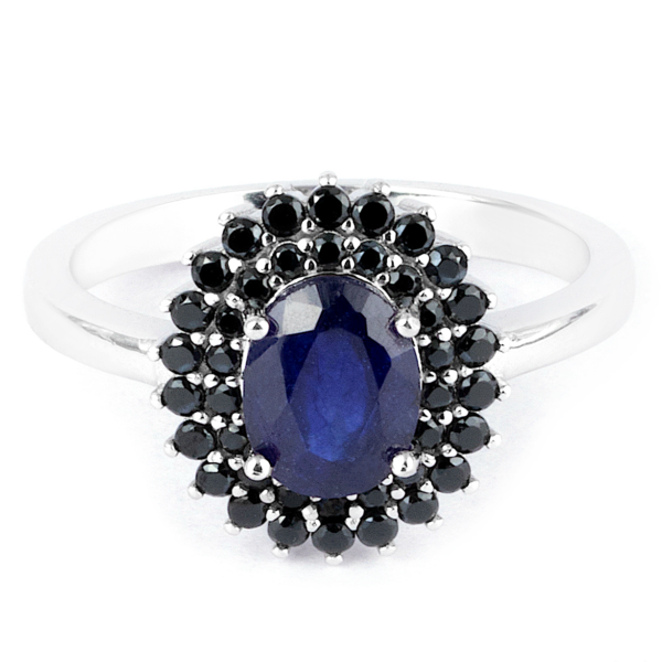 HEATED NATURAL 8X6MM BLUE SAPPHIRE BLACK SPINEL IN SILVER 925 RING SIZE 8 - Image 2