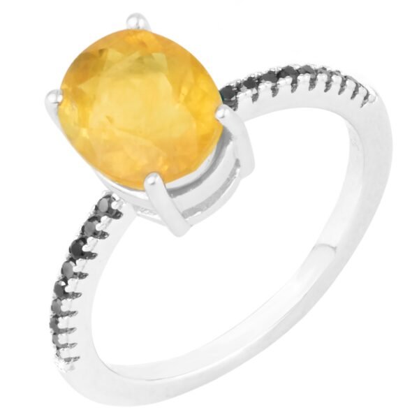 Unheated Natural 7.5x6mm Yellow Sapphire Ring in Sterling Silver 925