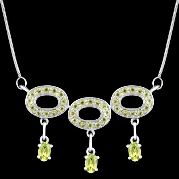 Unheated Natural Peridot Necklace in Sterling Silver 925