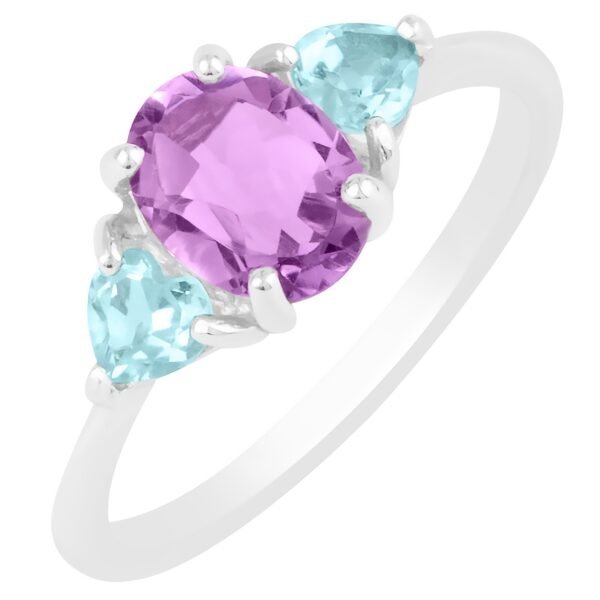 Unheated Natural Amethyst Sky Blue Topaz Ring in Sterling Silver 925