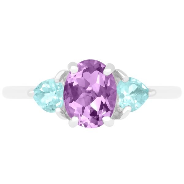 Unheated Natural Amethyst Sky Blue Topaz Ring in Sterling Silver 925 - Image 2