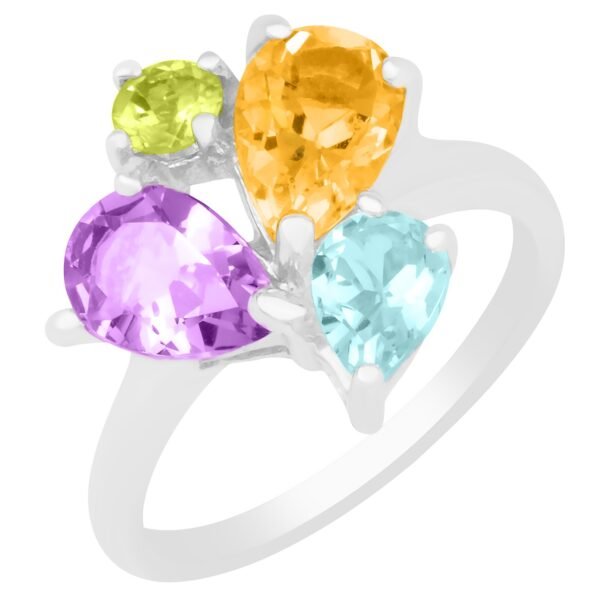 Natural Multi Gemstone Ring in Sterling Silver 925