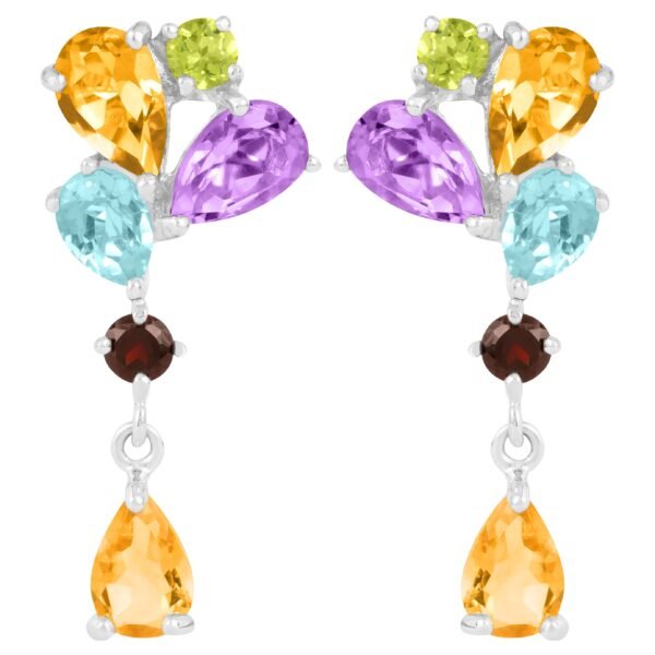 Natural Multi Gemstone Earring in Sterling Silver 925