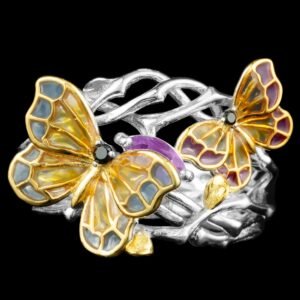 Natural African Amethyst Black Spinel Handmade Ring in Sterling Silver 925