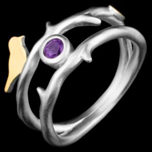 Natural 4mm African Amethyst Sandblasted Handmade Ring in Sterling Silver 925