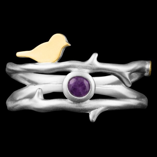 Natural 4mm African Amethyst Sandblasted Handmade Ring in Sterling Silver 925 - Image 2